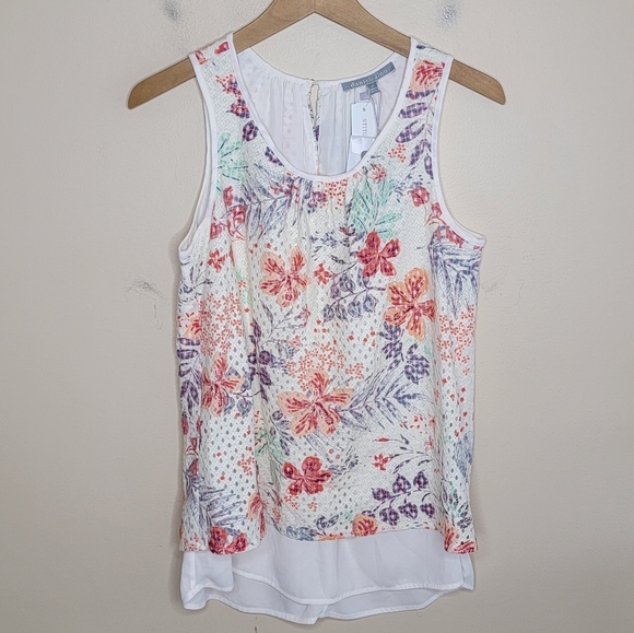 NWT Stitch Fix Daniel Rainn | Cadez Perforated Floral Overlay Tank Blouse - Picture 8 of 8
